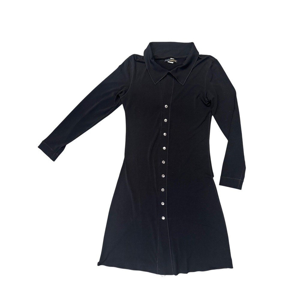 EVOVORRO Black Collared Button Front Long Sleeve A-Line Dress Size S Y2K vintage
